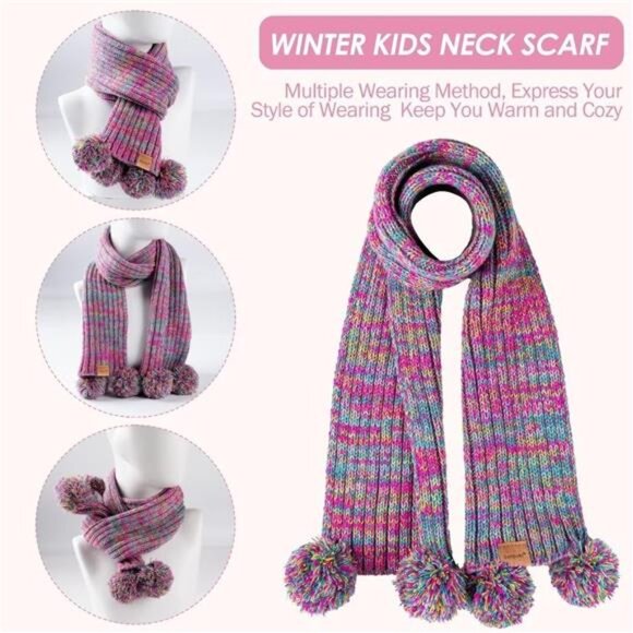 Kids Purple Winter Hat Gloves Scarf Set, Girls Toddler Children Beanie Snow‎ Cap - Picture 4 of 7